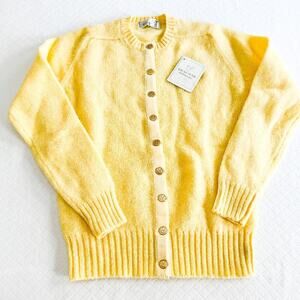 Braemar Yellow 100% Wool Scottish Shetland Button Down Sweater Size 38 NWT